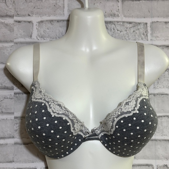 La vie en rose Gray Polka Dot Lace Bra, 36C - Picture 1 of 9
